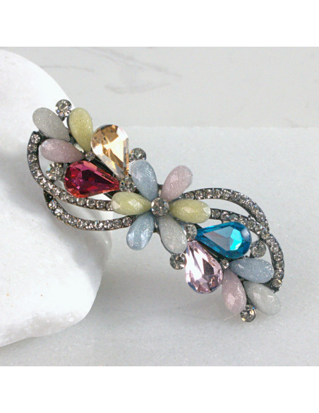 Klamra francuska kwiat z listkami kryształki Lolita akcesoria