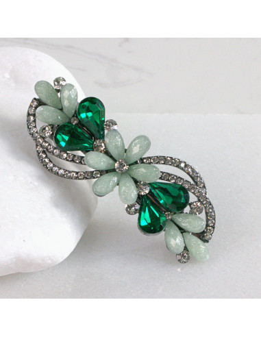 Klamra francuska kwiat z listkami kryształki...