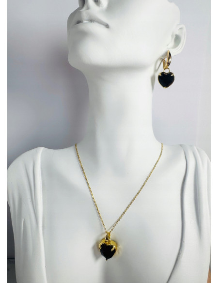 Komplet Naszyjnik z zawieszką STAL CHIRURGICZNA KOLCZYKI CZARNE SERCE