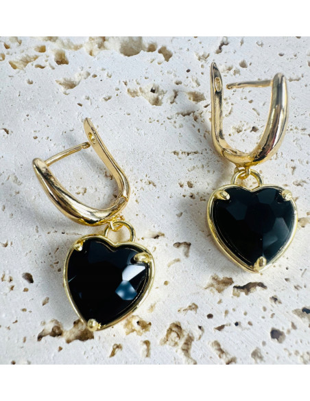 Komplet Naszyjnik z zawieszką STAL CHIRURGICZNA KOLCZYKI CZARNE SERCE