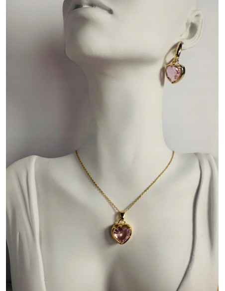 Komplet Naszyjnik z zawieszką STAL CHIRURGICZNA KOLCZYKI RÓŻOWE SERCE