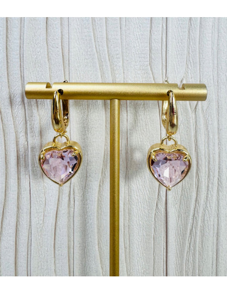 Komplet Naszyjnik z zawieszką STAL CHIRURGICZNA KOLCZYKI RÓŻOWE SERCE