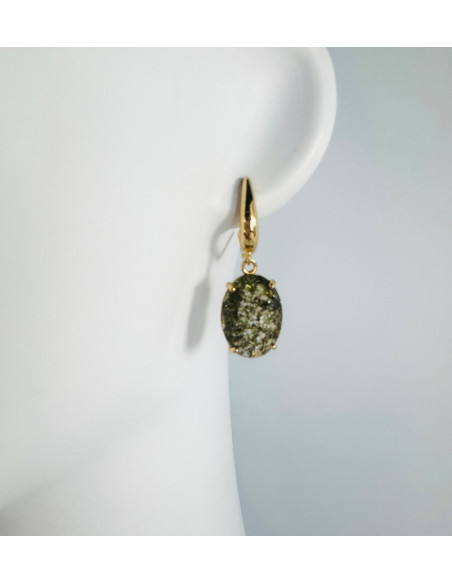 Komplet Naszyjnik z zawieszką STAL CHIRURGICZNA KOLCZYKI KHAKI ELIPSY