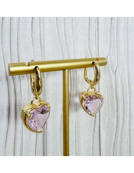 Komplet Naszyjnik z zawieszką STAL CHIRURGICZNA KOLCZYKI RÓŻOWE SERCE