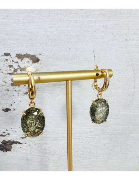 Komplet Naszyjnik z zawieszką STAL CHIRURGICZNA KOLCZYKI KHAKI ELIPSY