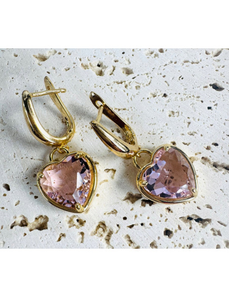 Komplet Naszyjnik z zawieszką STAL CHIRURGICZNA KOLCZYKI RÓŻOWE SERCE