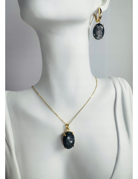 Komplet Naszyjnik z zawieszką STAL CHIRURGICZNA KOLCZYKI GRAFITOWE ELIPSY