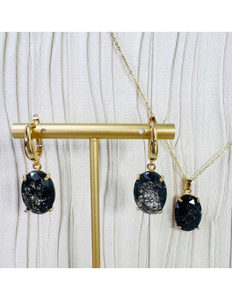 Komplet Naszyjnik z zawieszką STAL CHIRURGICZNA KOLCZYKI GRAFITOWE ELIPSY