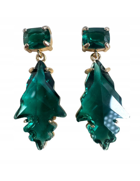 Komplet Naszyjnik z zawieszką STAL CHIRURGICZNA KOLCZYKI ZIELONE LISTKI