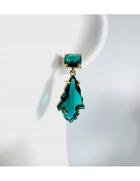 Komplet Naszyjnik z zawieszką STAL CHIRURGICZNA KOLCZYKI ZIELONE LISTKI