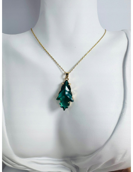 Komplet Naszyjnik z zawieszką STAL CHIRURGICZNA KOLCZYKI ZIELONE LISTKI