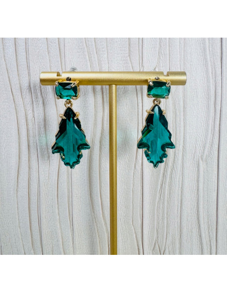 Komplet Naszyjnik z zawieszką STAL CHIRURGICZNA KOLCZYKI ZIELONE LISTKI