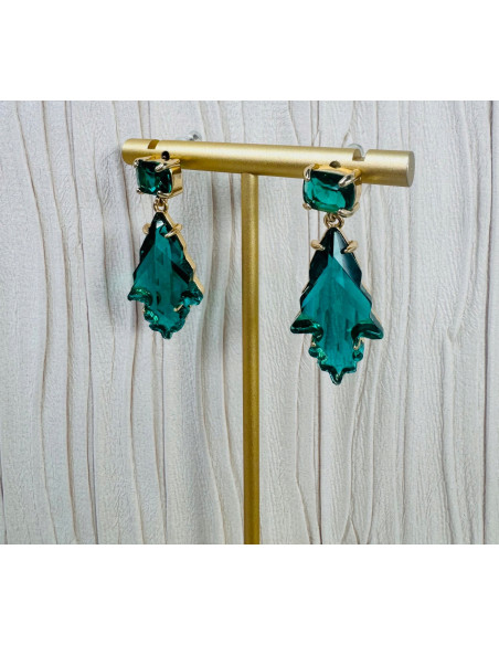 Komplet Naszyjnik z zawieszką STAL CHIRURGICZNA KOLCZYKI ZIELONE LISTKI