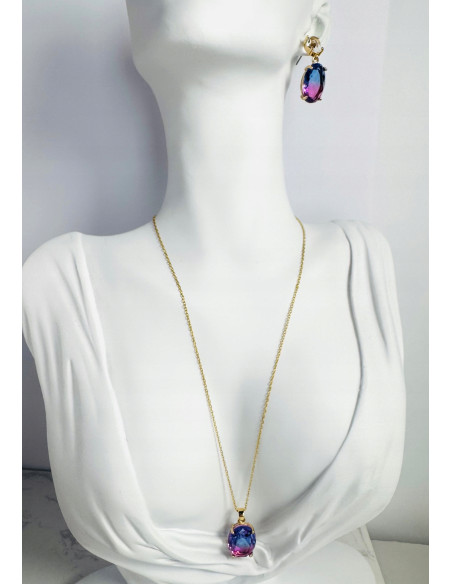 Komplet Naszyjnik z zawieszką STAL CHIRURGICZNA KOLCZYKI CIENIOWANE ELIPSY