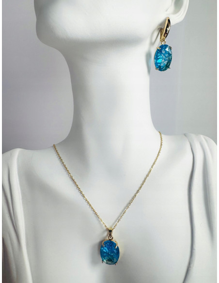 Komplet Naszyjnik z zawieszką STAL CHIRURGICZNA KOLCZYKI BŁĘKITNE ELIPSY