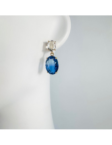 Komplet Naszyjnik z zawieszką STAL CHIRURGICZNA KOLCZYKI BŁĘKITNE ELIPSY