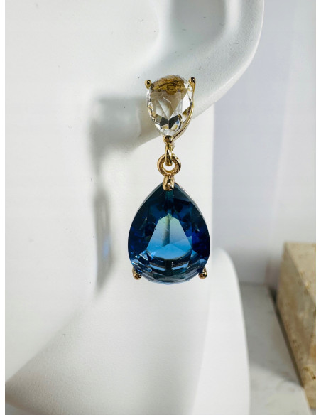 Komplet Naszyjnik z zawieszką STAL CHIRURGICZNA KOLCZYKI BŁĘKITNE ŁEZKI