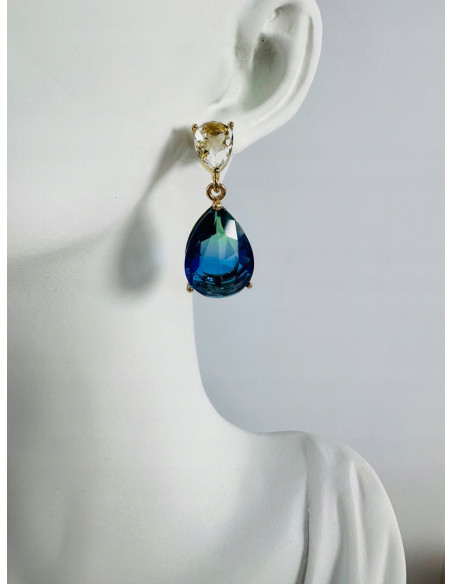 Komplet Naszyjnik z zawieszką STAL CHIRURGICZNA KOLCZYKI BŁĘKITNE ŁEZKI