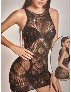 Bodystocking Sukienka siateczka z kamieniami SEXI