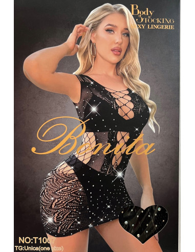 Bodystocking Sukienka siateczka z kamieniami SEXI