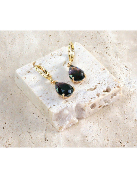 Komplet Naszyjnik z zawieszką STAL CHIRURGICZNA KOLCZYKI GRAFITOWE ŁEZKI