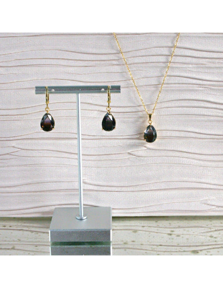 Komplet Naszyjnik z zawieszką STAL CHIRURGICZNA KOLCZYKI GRAFITOWE ŁEZKI