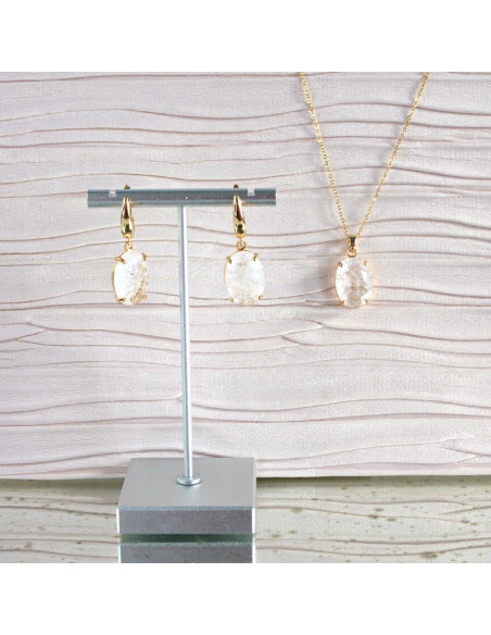 Komplet Naszyjnik z zawieszką STAL CHIRURGICZNA KOLCZYKI "CRACKLE" ELIPSY