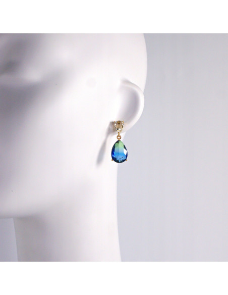 Komplet Naszyjnik z zawieszką STAL CHIRURGICZNA KOLCZYKI NIEBIESKIE ŁEZKI