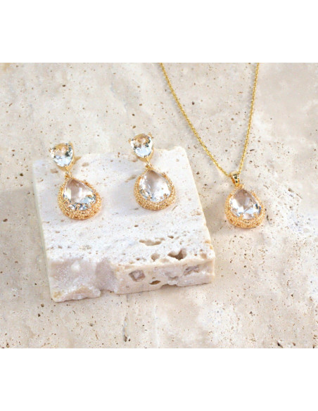 Komplet Naszyjnik z zawieszką STAL CHIRURGICZNA KOLCZYKI ŁEZKI