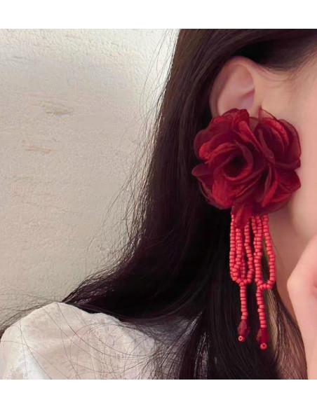 Kolczyki MAXI KWIATY BOHO Z MATERIAŁU XXL Lolita Accessories KWIATUSZKI