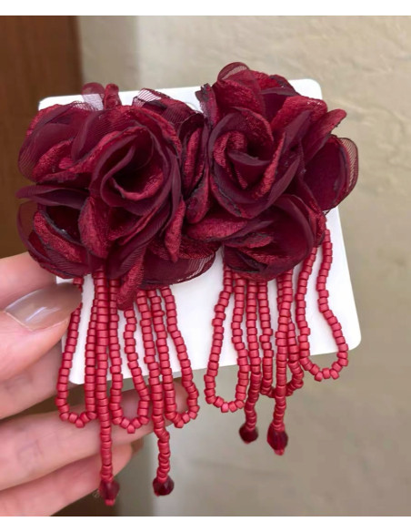 Kolczyki MAXI KWIATY BOHO Z MATERIAŁU XXL Lolita Accessories KWIATUSZKI