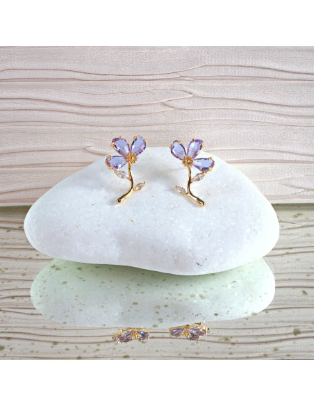 Kolczyki Lolita Accessories KAMIENIE ZIELONE FIOLETOWE KWIATKI KWIATY