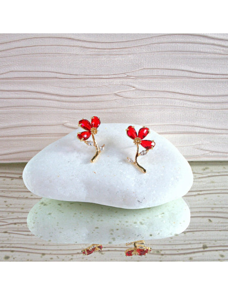 Kolczyki Lolita Accessories KAMIENIE CZERWONE KWIATY