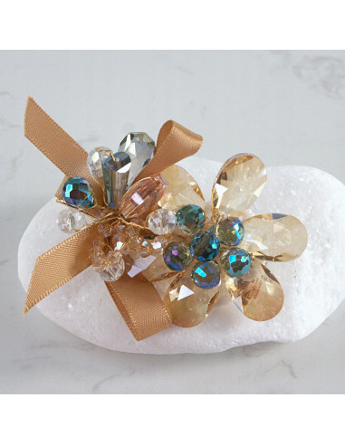 KWIAT z KRYSZTAŁAMI KAMIENIE PRZYPINKA OZDOBA...