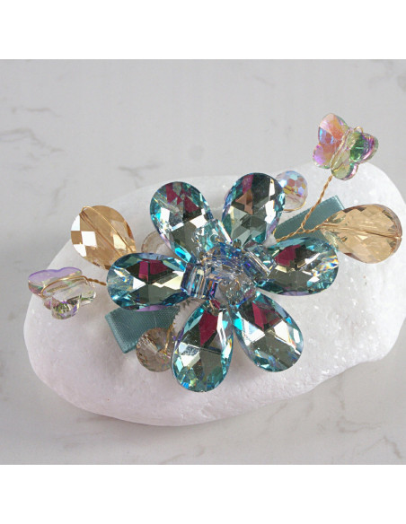 KWIAT z KRYSZTAŁAMI KAMIENIE PRZYPINKA OZDOBA GLAMOUR LOLITA AKCESORIA