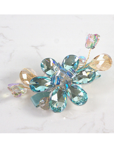 KWIAT z KRYSZTAŁAMI KAMIENIE PRZYPINKA OZDOBA...