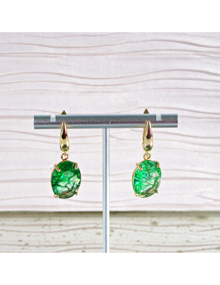 Kolczyki Lolita Accessories srebrny sztyft 925 ZIELONE "CRACKLE" ELIPSY