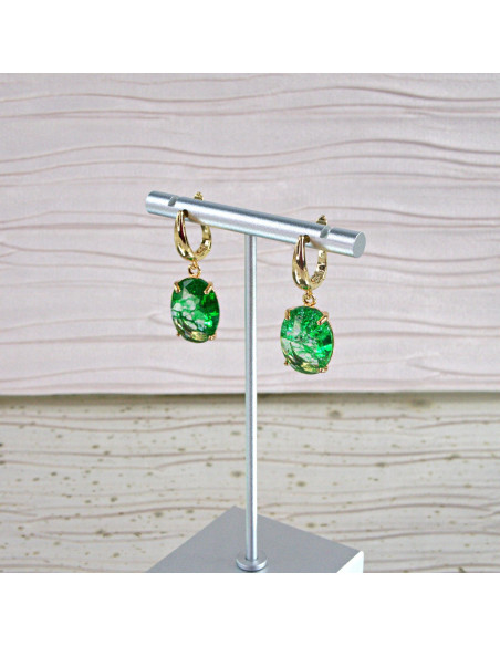 Kolczyki Lolita Accessories srebrny sztyft 925 ZIELONE "CRACKLE" ELIPSY