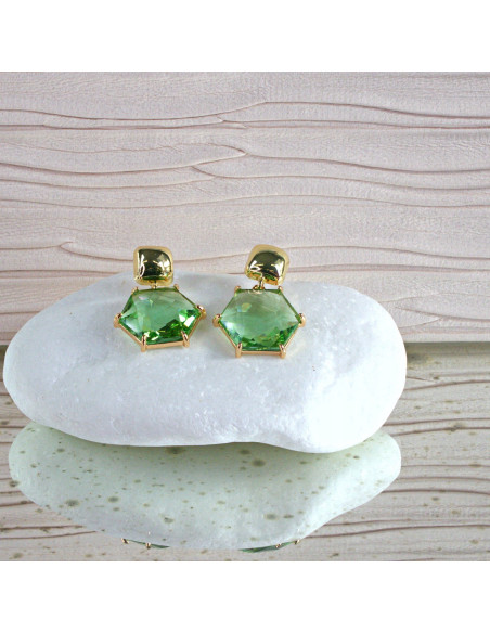 Kolczyki Lolita Accessories srebrny sztyft 925 ZIELONY HEXAGON