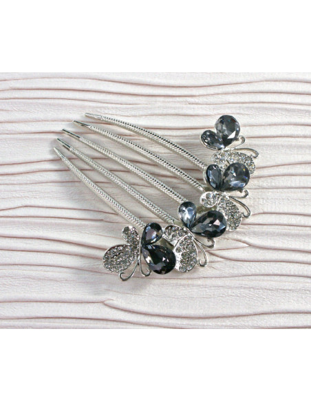 GRZEBIEŃ wsuwany do włosów wtykowy ozdobny Lolita Akcesoria MOTYLE GRFITOWE