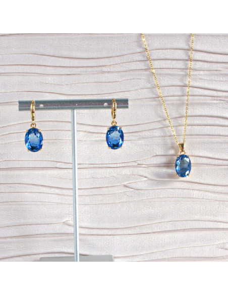 Komplet Naszyjnik z zawieszką STAL CHIRURGICZNA KOLCZYKI NIEBIESKIE ELIPSY