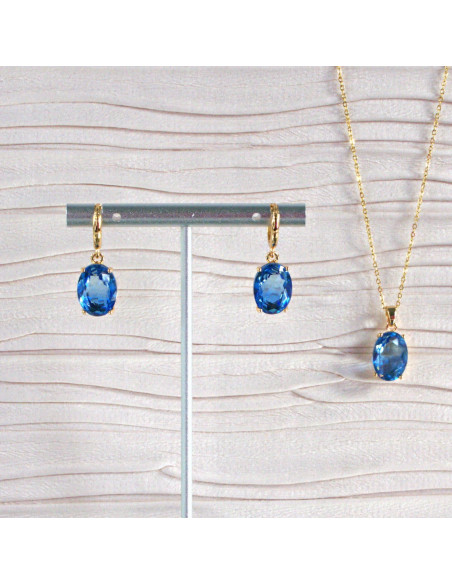 Komplet Naszyjnik z zawieszką STAL CHIRURGICZNA KOLCZYKI NIEBIESKIE ELIPSY