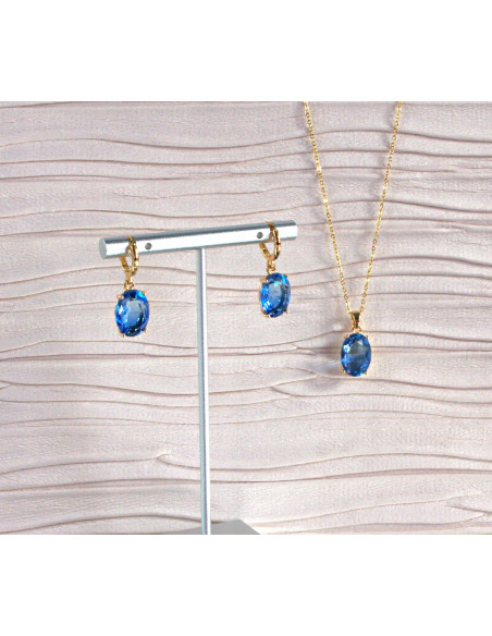 Komplet Naszyjnik z zawieszką STAL CHIRURGICZNA KOLCZYKI NIEBIESKIE ELIPSY