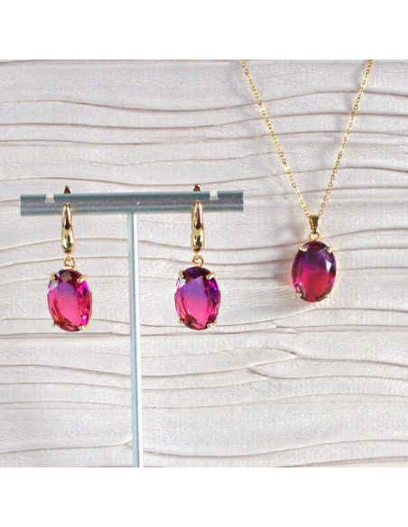 Komplet Naszyjnik z zawieszką STAL CHIRURGICZNA KOLCZYKI CIENIOWANE ŁEZKI