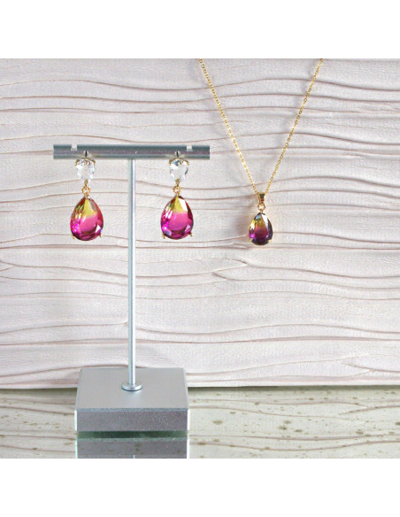 Komplet Naszyjnik z zawieszką STAL CHIRURGICZNA KOLCZYKI CIENIOWANE ŁEZKI