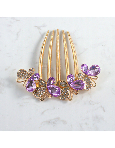 GRZEBIEŃ wsuwany do włosów wtykowy ozdobny Lolita Akcesoria MOTYLKI ZŁOTY