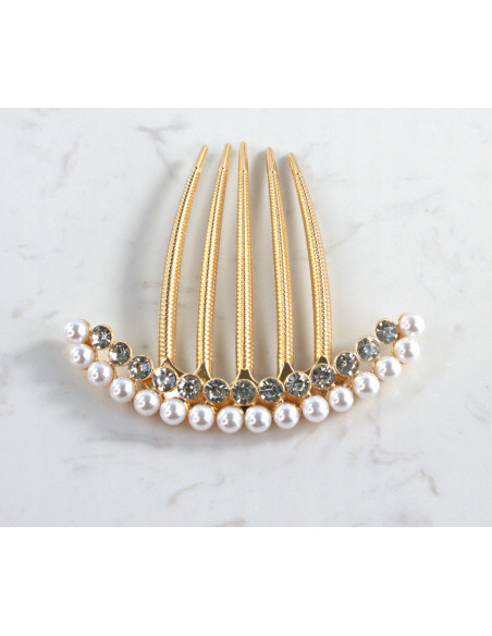 GRZEBIEŃ wsuwany do włosów wtykowy ozdobny Lolita Akcesoria PEREŁKI ZŁOTY