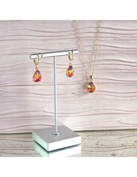 Komplet Naszyjnik z zawieszką STAL CHIRURGICZNA KOLCZYKI KOLOROWE ŁEZKI