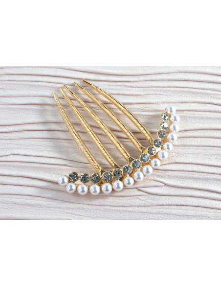 GRZEBIEŃ wsuwany do włosów wtykowy ozdobny Lolita Akcesoria PEREŁKI ZŁOTY