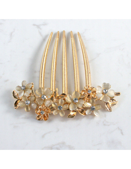 GRZEBIEŃ wsuwany do włosów wtykowy ozdobny Lolita Akcesoria KWIATKI ZŁOTY